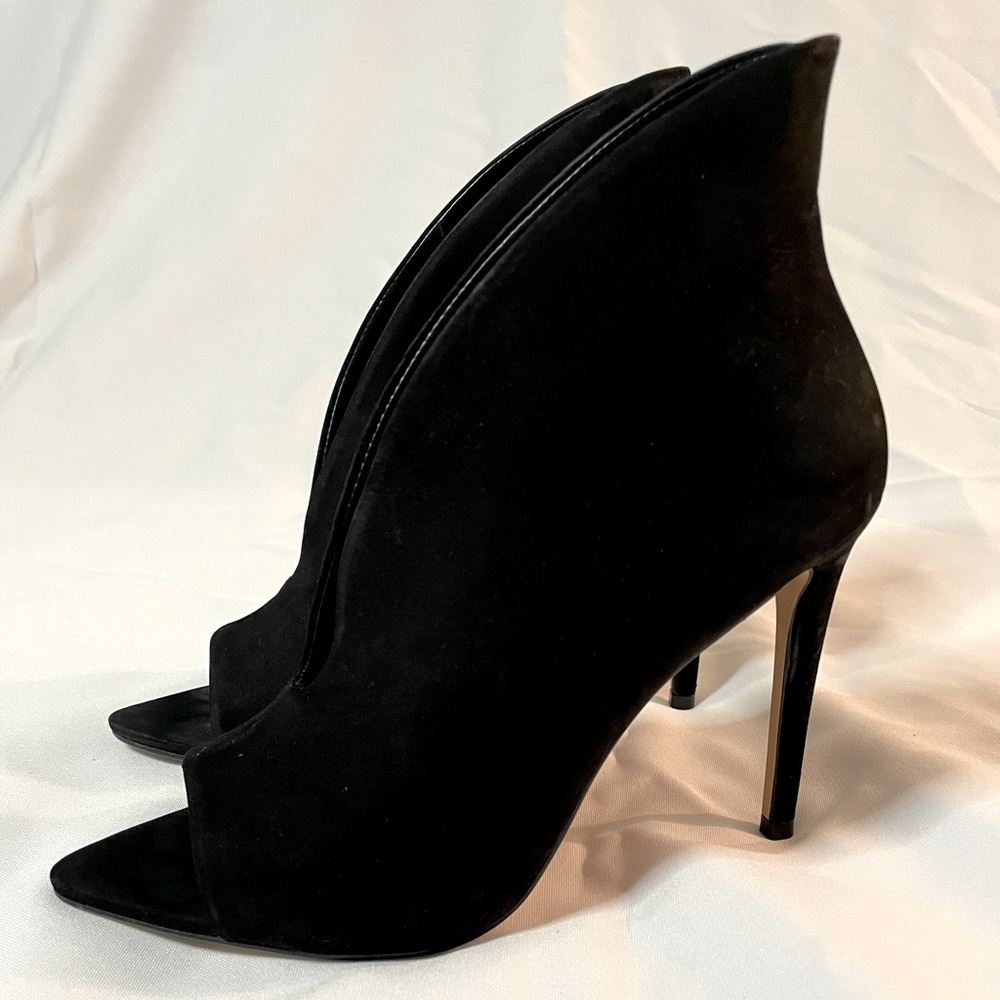 Black Suede Peep Toe Bootie